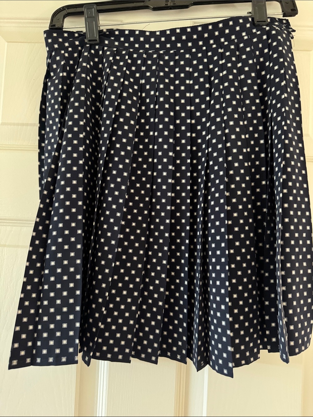 PRISM and Navy and White Square-Print Pleated Skater Skirt